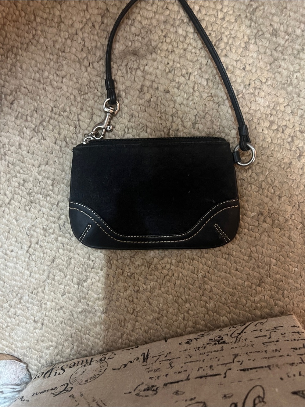 Coach Black Suede and Leather Mini Wristlet